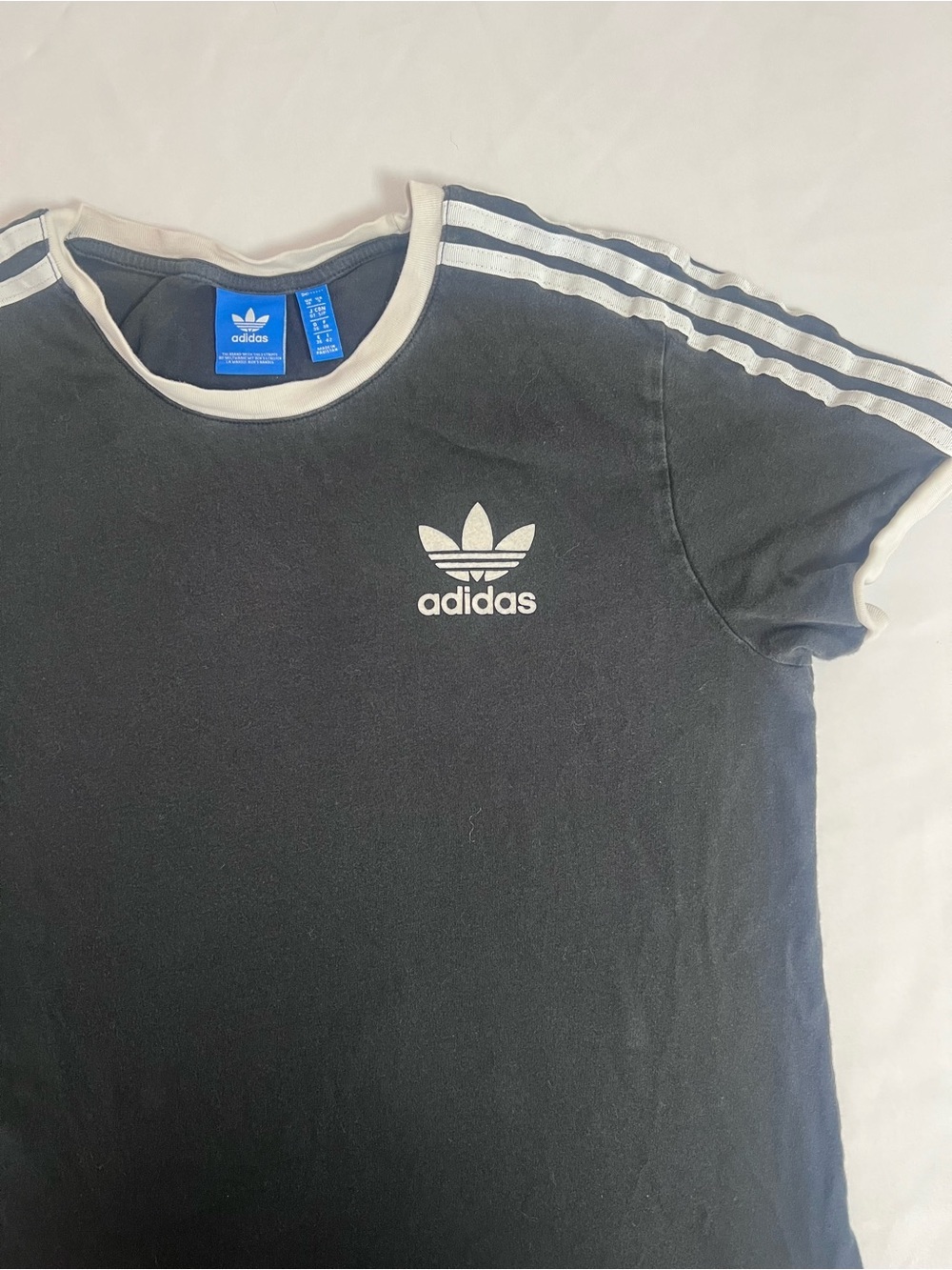 Adidas Black Tee with White Trefoil and Stripes